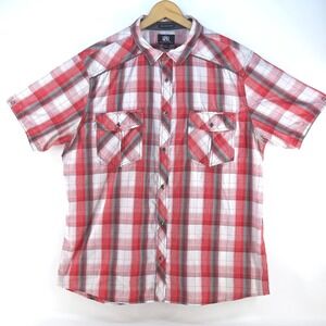 Rock & Republic Plaid Pearl Snap Shirt XXL Red Gray Western Short Sleeve‎ Casual